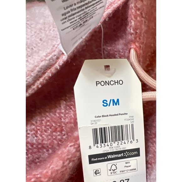 Time & Tru Women’s Alpine Poncho w/ Hood Pink Orange Purple Stripes Shawl Medium - Picture 7 of 7